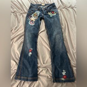 Antik Denim Embroidered Low Rise Flare Jeans size 25